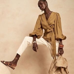 Balloon sleeve wrap blouse